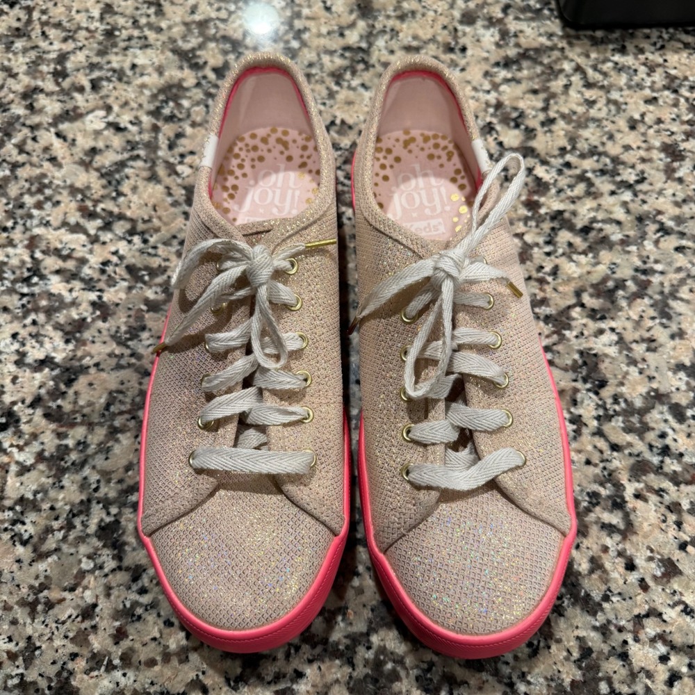 Keds x Oh Joy! Womens Champagne Gold Glitter Neon Pink Sneakers Size 8.5 NWOT